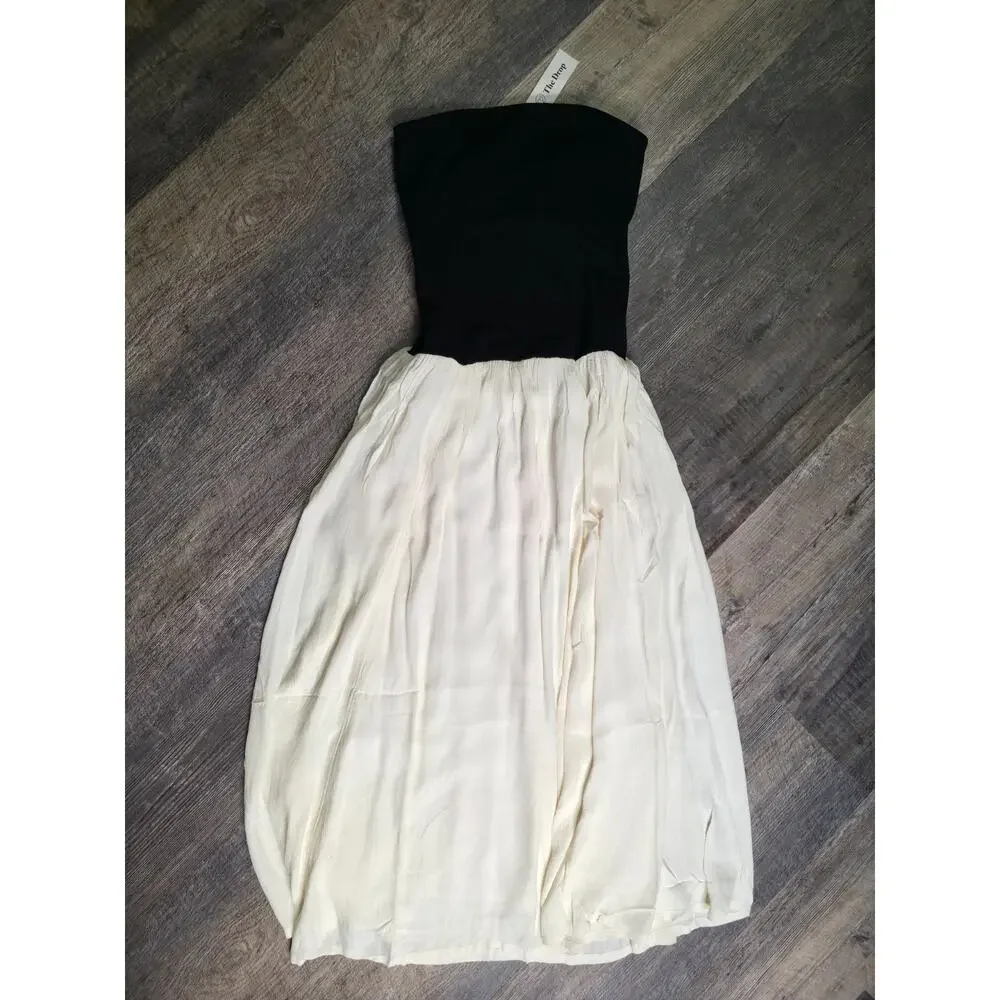 The Drop Lillian Strapless Maxi Dress Black Ivory Size S NWT Colorblock - Picture 1 of 8